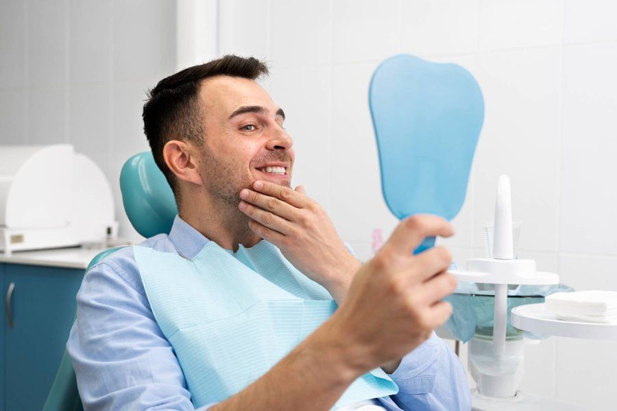 happy patient in dental clinic